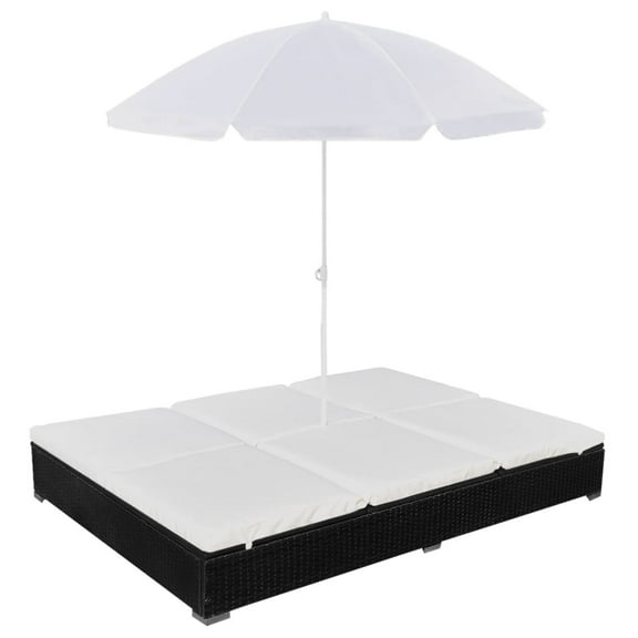 Casafoyer Outdoor Lounge Bed with Umbrella Poly Rattan Black