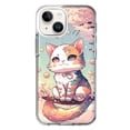 thumbnail image 1 of MUNDAZE Apple iPhone 14 Shockproof Clear Hybrid Protective Phone Case Kawaii Manga Pink Cherry Blossom Cute Cat Cover, 1 of 5