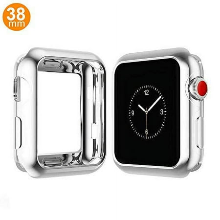 Case Compatible Apple Watch Series 3, Shock Proof Protective Silicone Bumper Resistant TPU Protector Case Cover Replacement for Apple Watch Apple Watch Series 1, 2 & 3 Cellular (Chrome Sliver, 38mm)