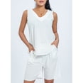 thumbnail image 3 of Arvbitana Women 2 Piece Cotton Pajamas Set Solid Color Sleeveless V-neck Tank Tops + Elastic Waist Shorts Sleepwear Outfits Loose Loungewear S M L XL XXL, 3 of 7