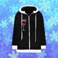 thumbnail image 4 of Womens Winter Fuzzy Fleece Jackets Warm Long Sleeve,Women Plush Zip Up Coat Trendy Wine Glass Print Hooded Casual Outcoat, 4 of 4