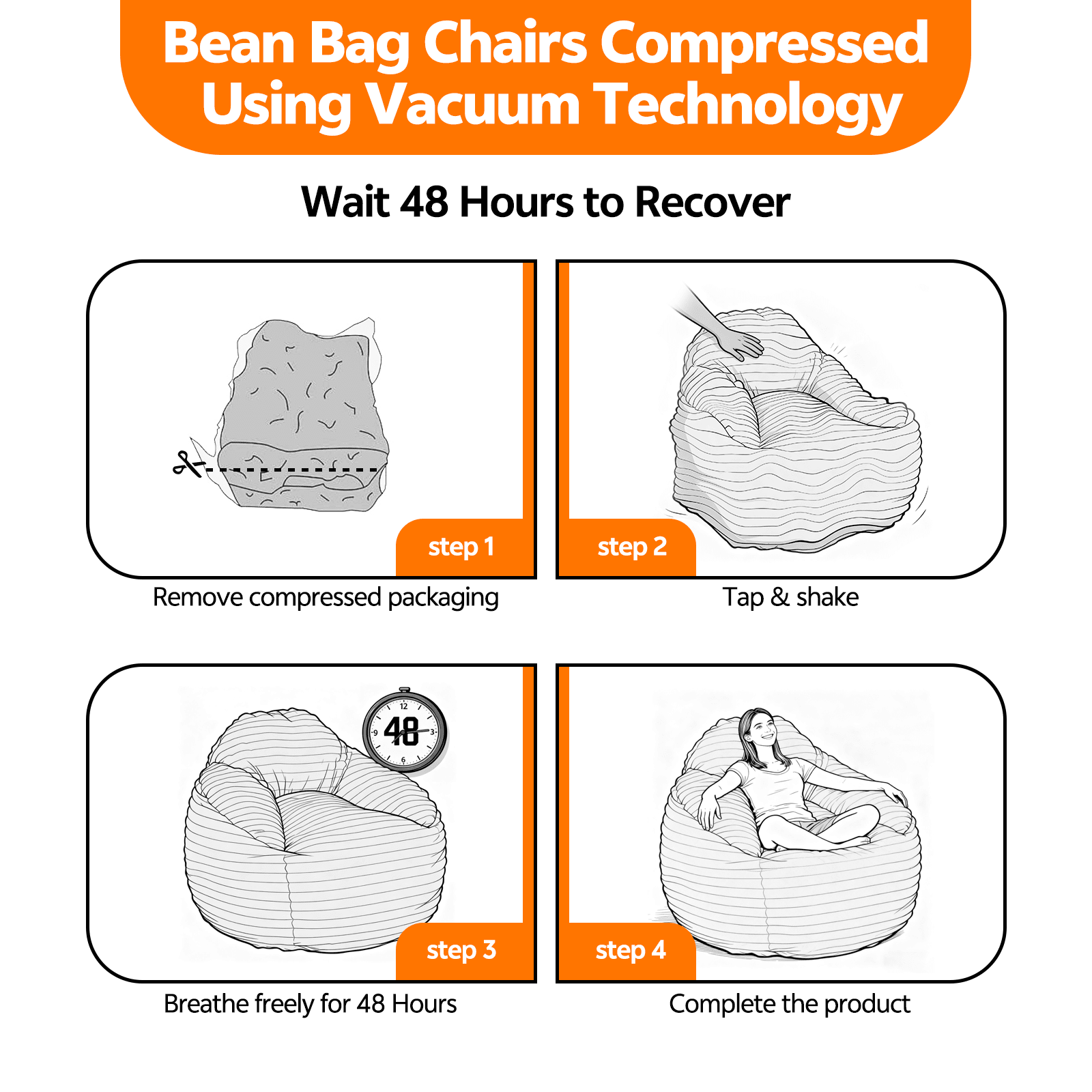 Oversized Bean Bag Chair, Beanbag for Adults, Comfy Refillable Single Sofa for Living Room, Bedroom, Dorm, Beige