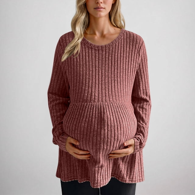 FcBaudy Hauts pour Femmes, Chemisiers et Chemises à Manches Longues à Col Rond, Chemises pour Femmes Haut Uni pour Femmes Enceintes Vêtements pour Femmes Chandail Tricoté à Rayures Haut Femme Haut en polyester