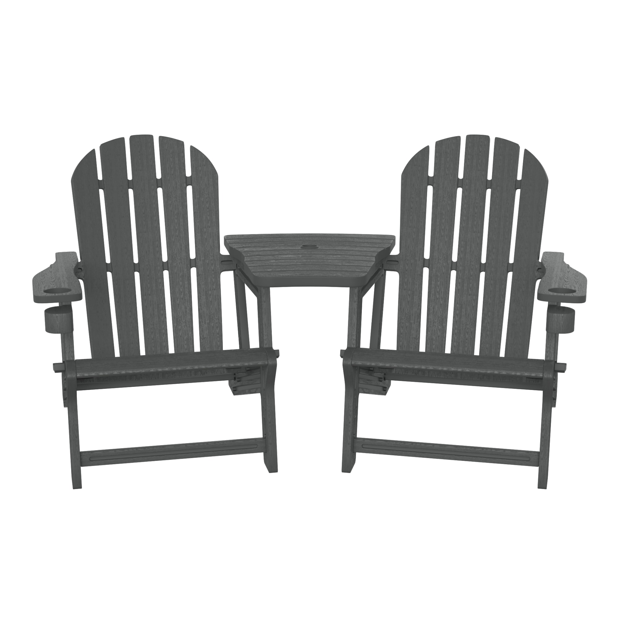 WestinTrends Azura Outdoor HDPE Adirondack Chairs With Connecting Table Tray (Set of 2), Gray