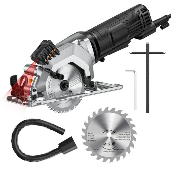 Circular Saw 4.8Amp 4-12 Inch Compact Circular Saw 3700RPM Electric Circular Saws with Cutting Guide for Wood Tile and Cuts Grey