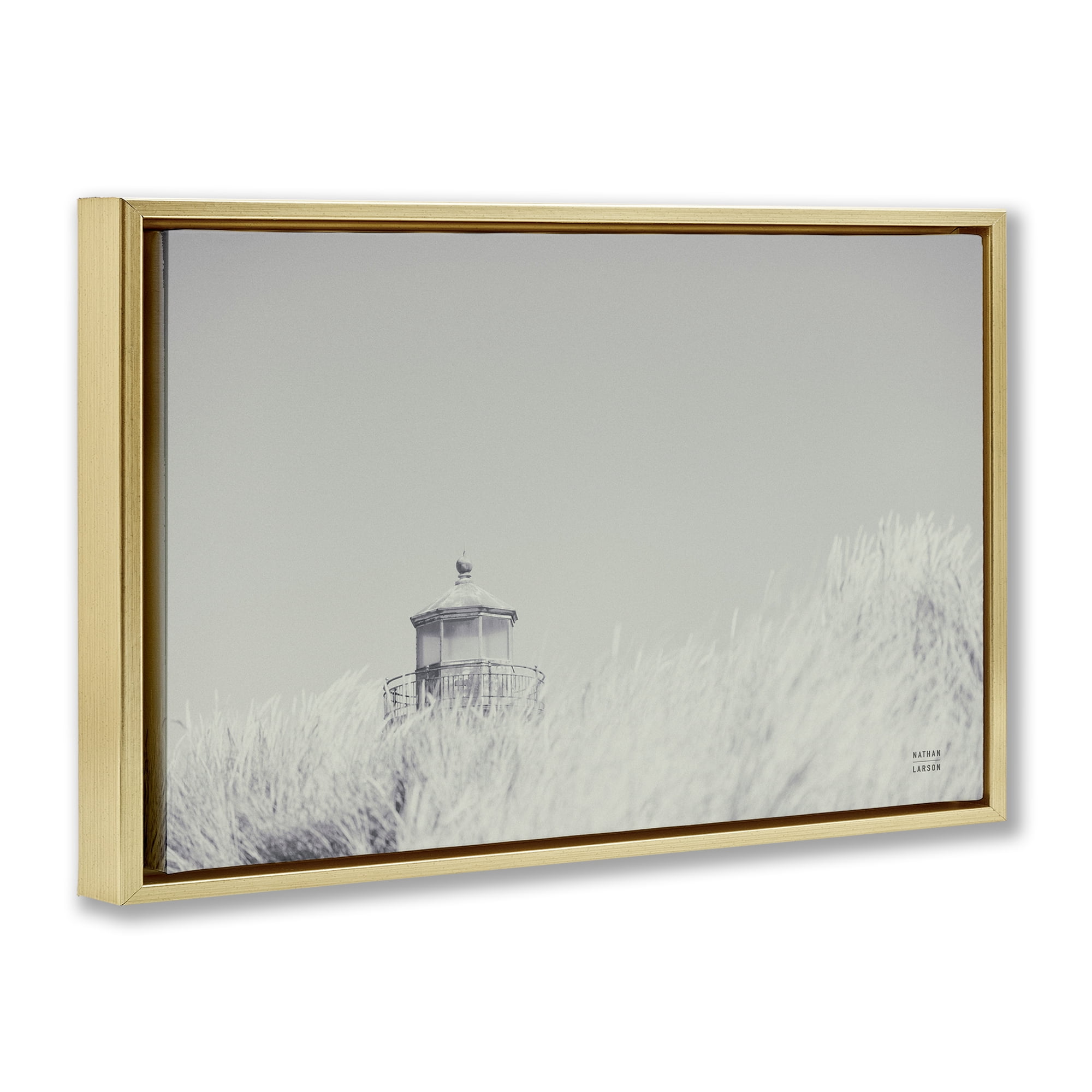 Stupell Industries Grey Lighthouse View Landscape Photography Gold Floater Framed Canvas Art Print Wall Art, 25 x 17