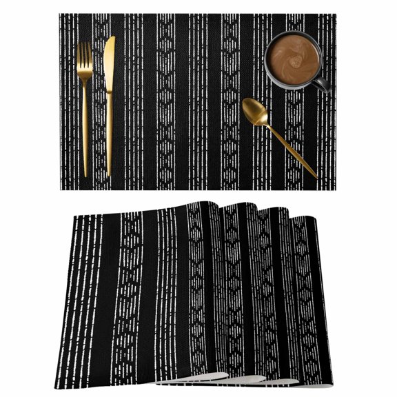 Black Striped Placemats Set of 4, Modern Abstract Art Geometric Stripes Placemats for Dining Table, Place Mats for Kitchen Tabletop, Waterproof Wipeable Dining Table Mats Set