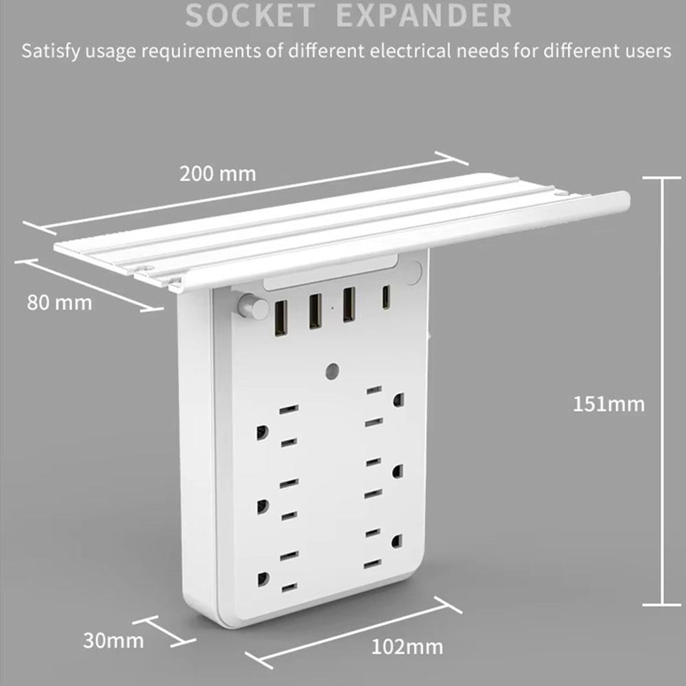 SharkTRUE Wall Outlet Extender with Shelf,Wall Outlet Extender Multiple Plug with Detachable Shelf for Home Dorm, Port, USB Ports and TypeC