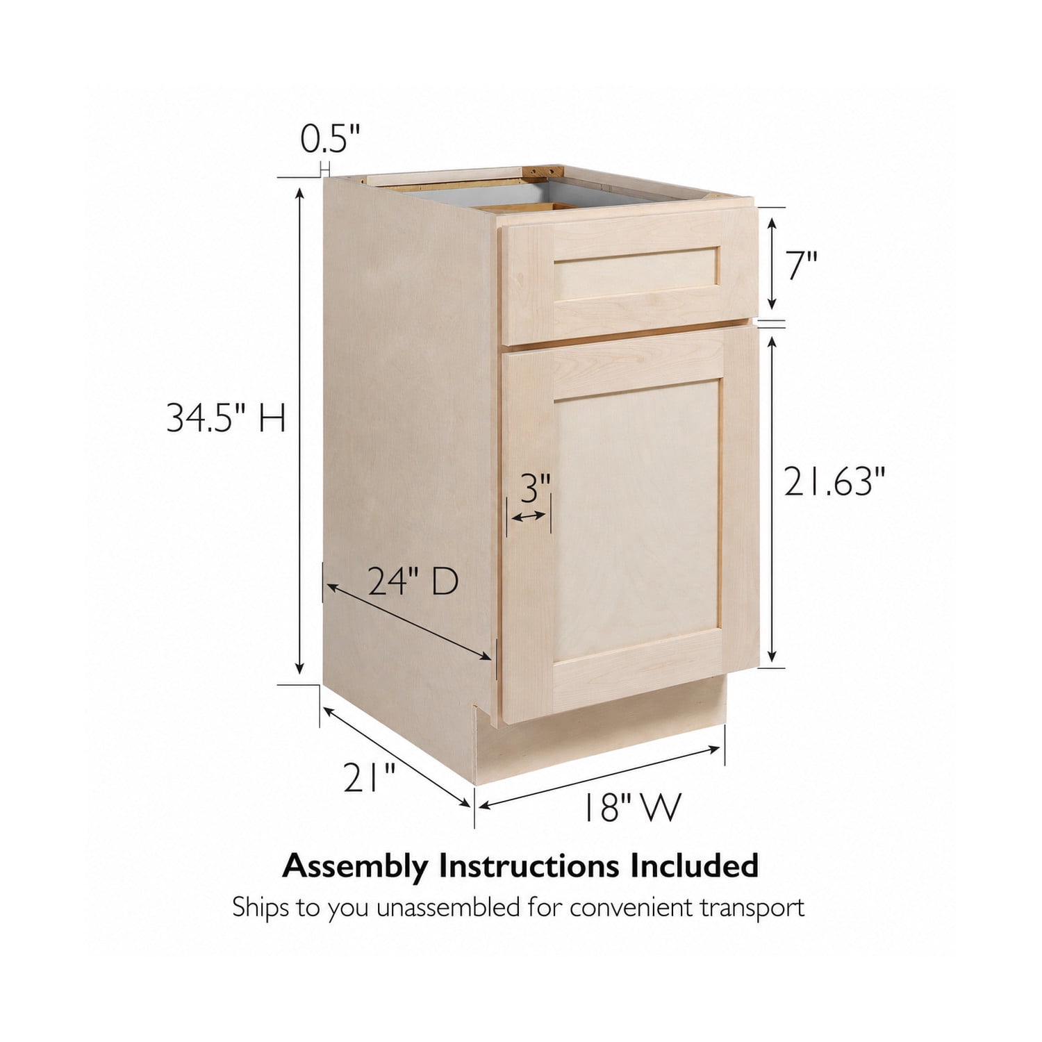 Design House Brookings Kitchen Base Cabinet, Unfinished Birch, 18"