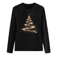 thumbnail image 4 of Craaazy Christmas Shirts for Women Trendy Shining Christmas Tree Printed Casual Round Neck Loose Long Sleeve Womens Top Gifts for Women, 4 of 5
