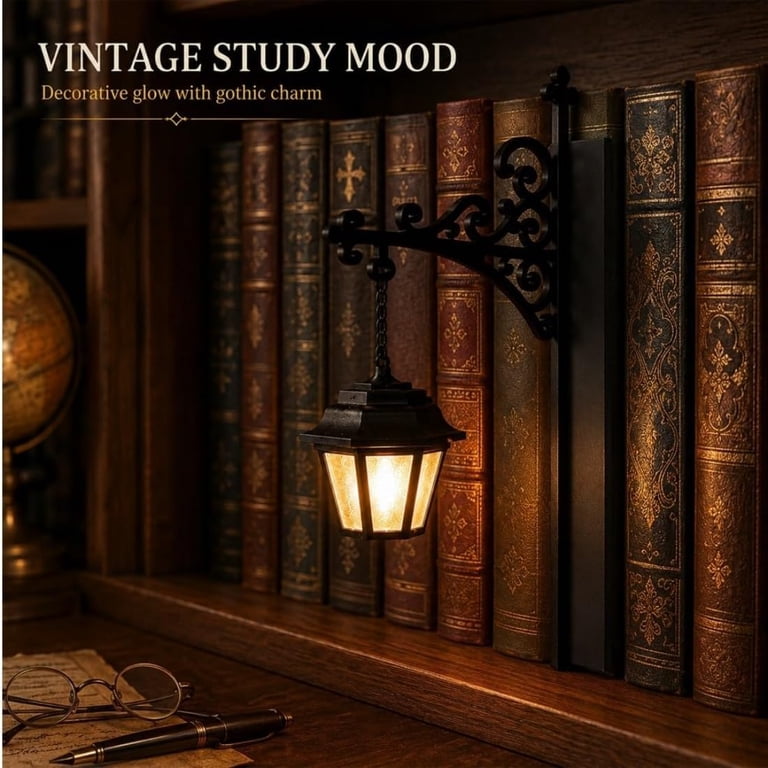 2 PCS Library Lantern Bookshelf Lighting - Retro Fantasy Book Nook Ornaments for Home Office Study Corner