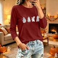 thumbnail image 4 of gbyLJF Women's Plus Size 3/4 Sleeve Halloween Shirts Funny Ghost Rhinestone Graphic Top Casual Fall Family Party Mom Tee, 4 of 7