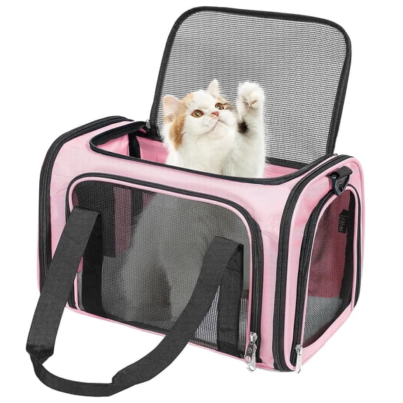 Pet Carrier, TSA Airline Approved Soft Sided Collapsible Cat and Dog Travel Carrier up to 15 Lbs, Small Medium Puppy Carrier with Mesh, Pink 15.7x10.2x10.2 Inches, 1-Pack