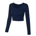 thumbnail image 2 of KOGMO Womens Long Sleeve Crop Top Solid Round Neck T Shirt, 2 of 8