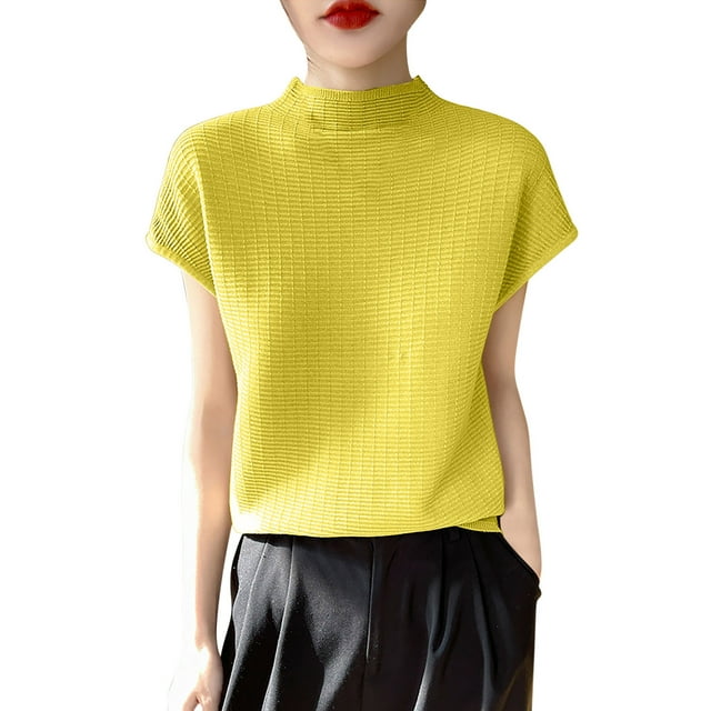 Timegard Hauts d'Été pour Femmes Col Rond Manches Courtes Couleur Unie Ample Confortable Décontracté T-Shirts en Tricot