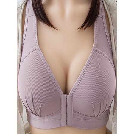 

Paille Women Full Coverage Comfort Bralette Support Daily Wear Bralettes Front Buckles Work Bra Gray 3XL=44/100BCD