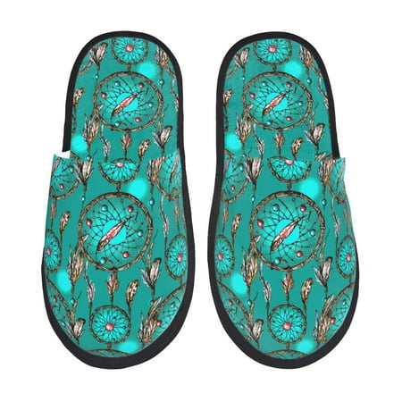Balery Boho Dreamcatcher Slient Indoor Furry Fleece Comfort House Shoes Soft Non-Slip Home Shoes Cotton slippers House Slippers-- Medium