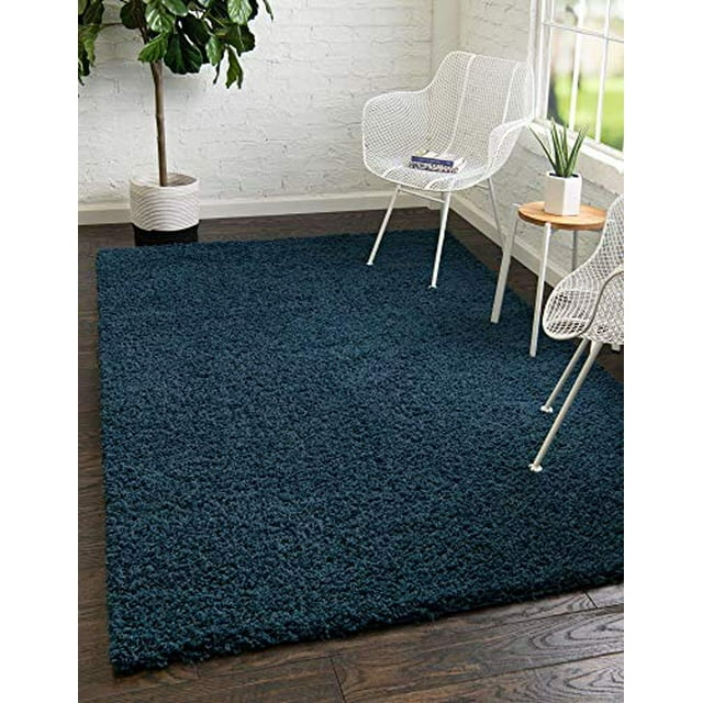 Unique Loom Solo Solid Shag Collection Tapis Moderne en Peluche Bleu Marine (5 Pieds 0 x 8 Pieds 0)