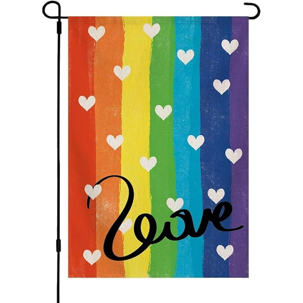 Bandera de jardín arcoíris con orgullo para exteriores, vertical, de doble cara, LGBTQ, bienvenida al progreso, 12 x 18 pulgadas, para lesbianas, gays, bisexuales, transgénero, pansexuales, pequeñas