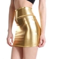 thumbnail image 6 of Women's Faux Leather Pencil Skirt, Solid Color Sexy Bodycon Mini Skirt, High Waist Club Skirt for Party, Night Out and Date,Gold,2XL, 6 of 6