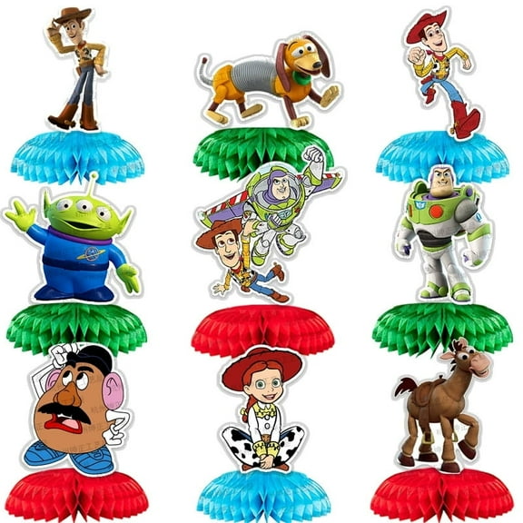 9pcs Toy Inspired Story Honeycomb Centerpieces, 3D Table Decorations Honeycomb Balls for Toy Story Baby Shower Theme Birthday Party Supplies Double Sided Table Decorations Centerpieces Party