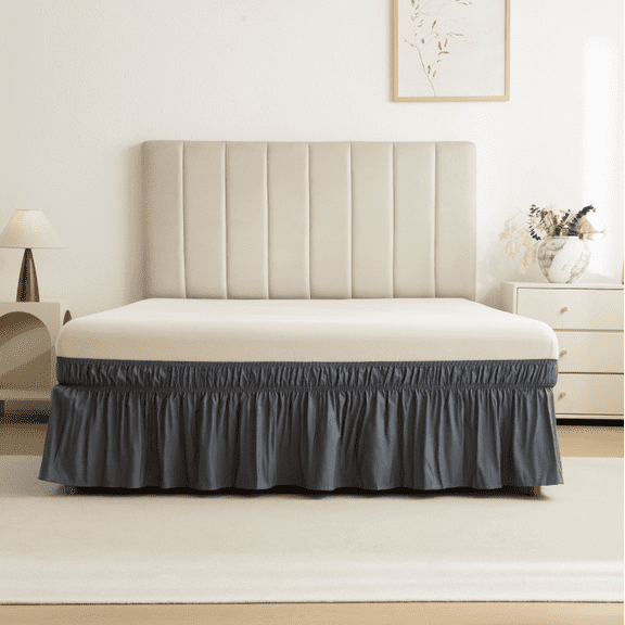 suxuMhao Ruffled Wrap Around Elastic Bed Skirt King Size, Dark Gray - 78×80 Inch Mattress Fit with 15 Inch Drop, 1 Piece Bedding Skirt for Bedroom Decor​,Soft Dust-Proof Bed Skirt