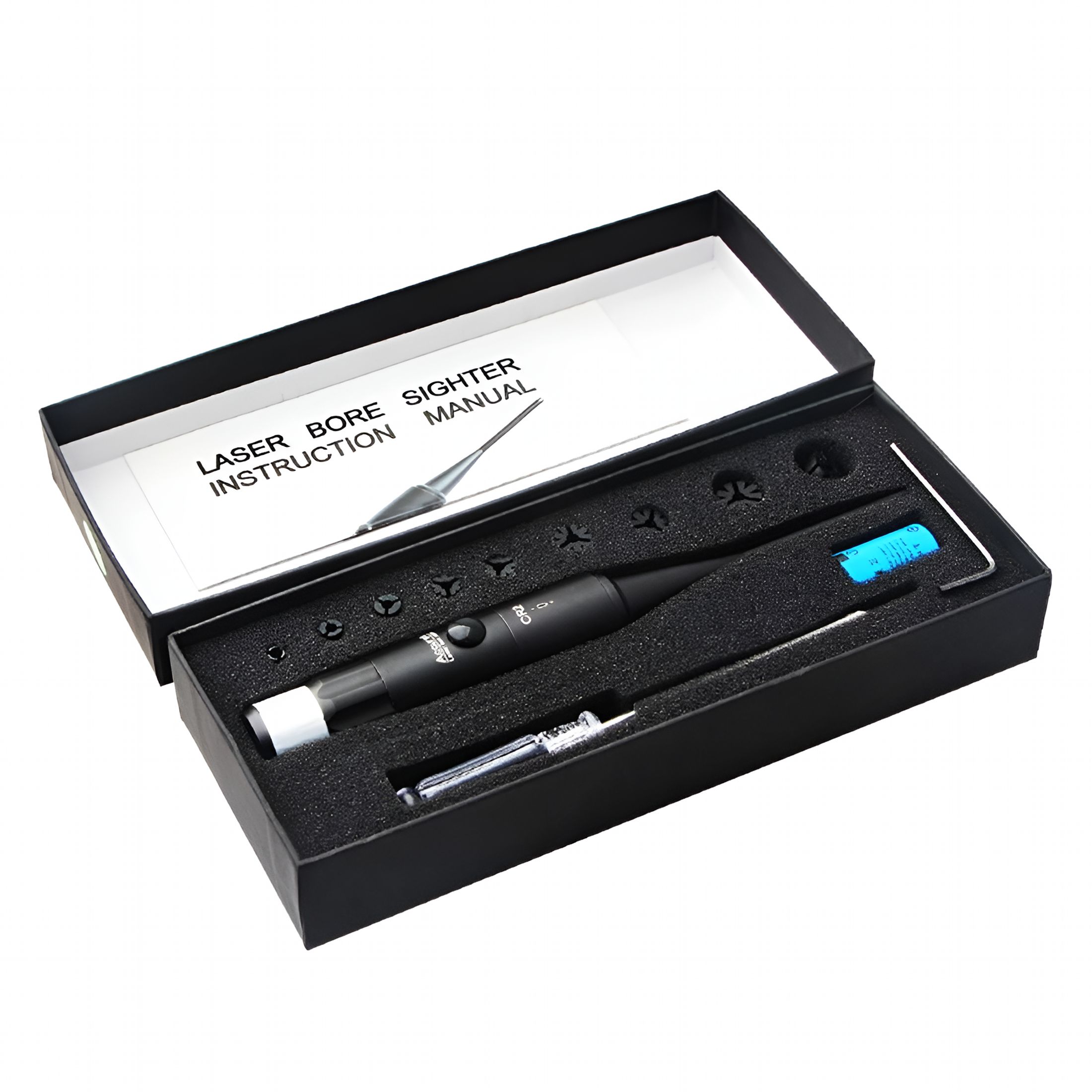 GJX Bore Sight Kit Green Sight BoreSighter with Big Button Switch for 0.177 to 0.50 Caliber with 9 Plastic Hard Joint Adapters