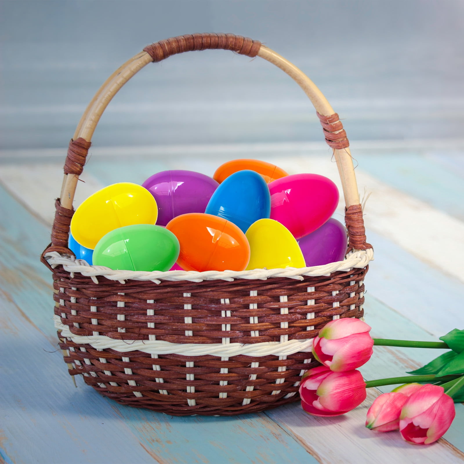 100 pcs Easter Eggs, 2.25" Empty Easter Eggs Fillable, Colorful Plastic Eggs Bulks for Easter Hunt, Party Favor, Basket Stuffers Filler, Classroom Prize Supplies