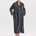 thumbnail image 3 of Previn Men's Flannel Robe Long Sleeve Winter Thick Long BathrobeZip Up House Coat Fuzzy Zipper V Neck Fleece Sleepwear Grey Small-Medium, 3 of 4