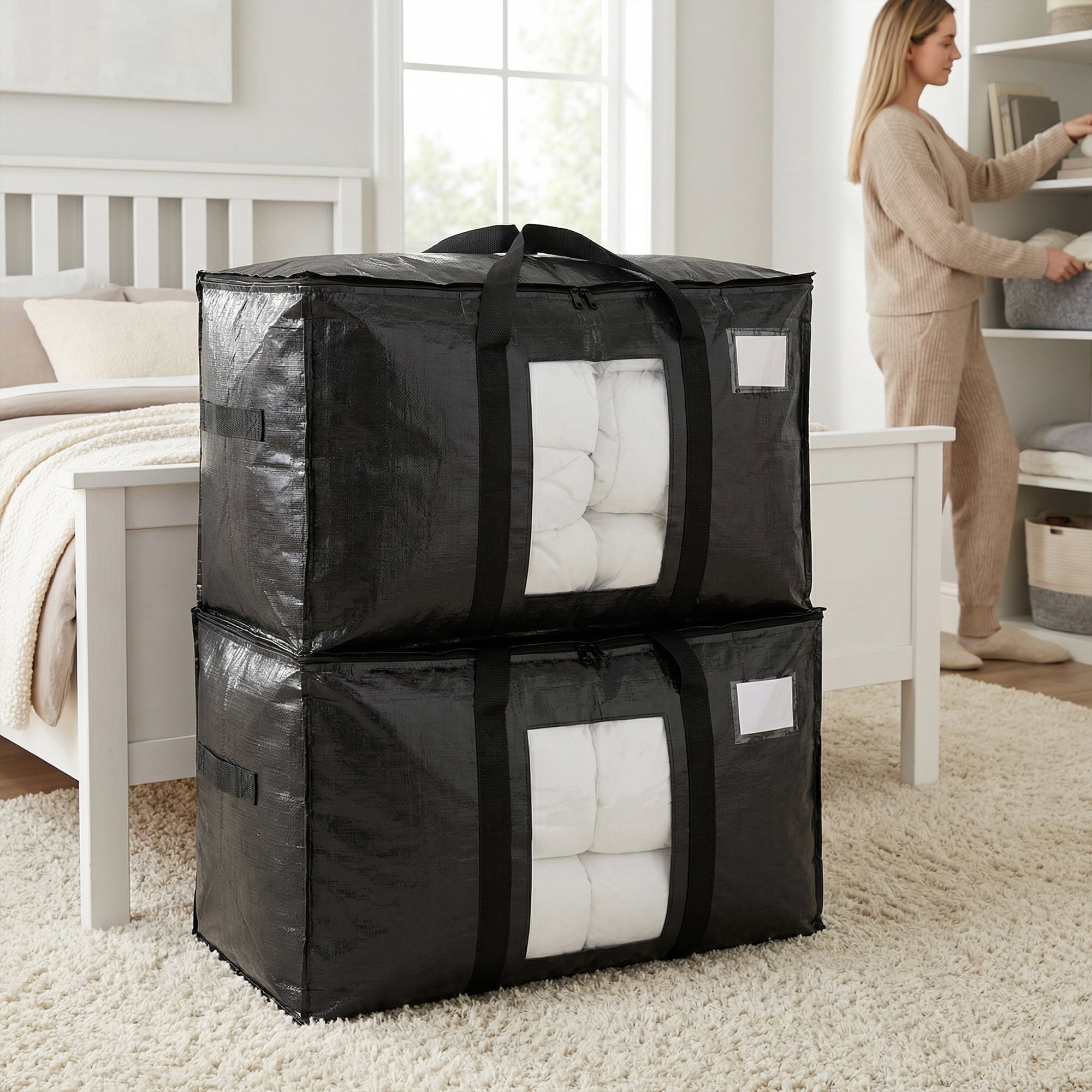 Unique Bargains Storage Bags for and Closet with Handles Black 27.56"x13.78"x16.54"