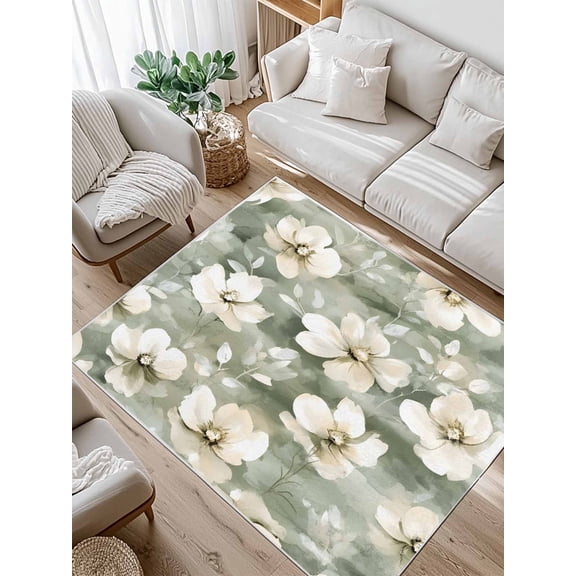 Vintage Magnolia Area Rug for Bedroom 3x5 Ft White Blooming Floral Green Oil Painting Super Soft fuzzy Throw Rug Non-Slip Fluffy Plush Indoor Floor Carpet for Living Room Nursery Home Decor