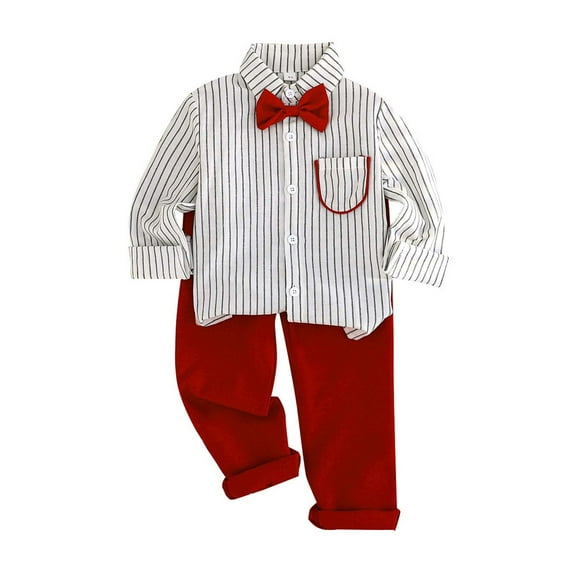 Kiijoy Toddler Boys Christmas Suit Striped Long Sleeve Dress Shirt Pants Outfits, Sizes 2-3