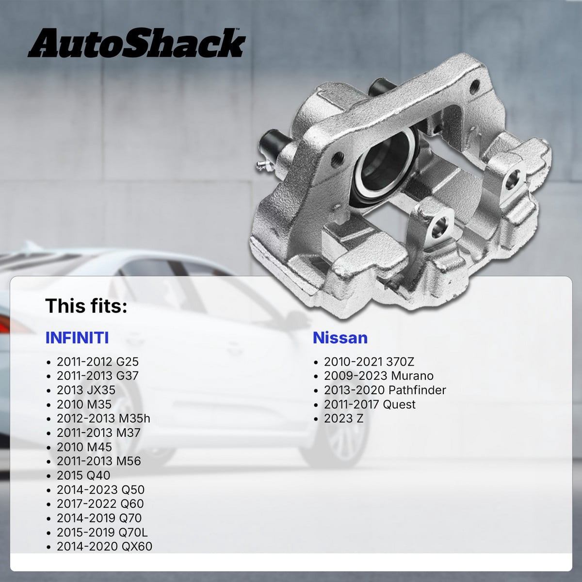 AutoShack Rear Brake Calipers for Nissan & INFINITI, Murano 2009-2024 Pathfinder 2013-2020 QX60 2014-2020 Q50 2014-2023, AWD RWD FWD 4WD L4 2.0L 2.5L V6 3.0L 3.5L 3.7L, Left and Right, Pair