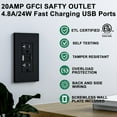 thumbnail image 2 of BRILLTECH 20AMP GFCI Outlet with 4.8A/24W Type A & Type C USB Charging Ports, Self-Test, Tamper Resistant, GFCI Receptacle Outlet, Screwless Wall Plate Include, ETL Listed, Black, 2 of 12