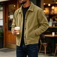 thumbnail image 6 of Delconic Mens Autumn Casual Jacket Loose Fit Turn Down Collar Long Sleeve Corduroy Outerwear Button Front Lightweight Coat Khaki 3XL, 6 of 9