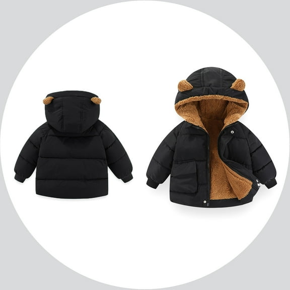 Kids Winter Coat,Baby Boys Puffer Coat Cute Bear Ear Hooded Jackets with Pockets Thicken Windproof Zipper Warm Outwear for Kids Baby Boys Winter Warm Outerwear Kids Winter Clothes