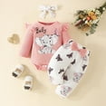 thumbnail image 2 of masbird Newborn Baby Girl Fall Outfit Set Romper Pants Infant Clothes Long Sleeve Letter Embroidery Jumpsuit Bodysuit,Pink,0-3 M, 2 of 6