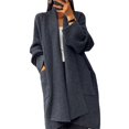 thumbnail image 5 of Chaqueta tipo cárdigan de punto de color liso, de longitud media y gruesa, con bolsillos sueltos para mujer, otoño e invierno, 5 of 5