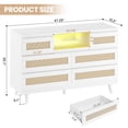 thumbnail image 2 of TROPOW Natural Rattan Dresser for Bedroom with LED Light and Charging Station, 6 Drawer Double Dressers, Modern Wooden Dresser Chest, Beside Table for Closet, Nursery, Living Room,White, 2 of 7
