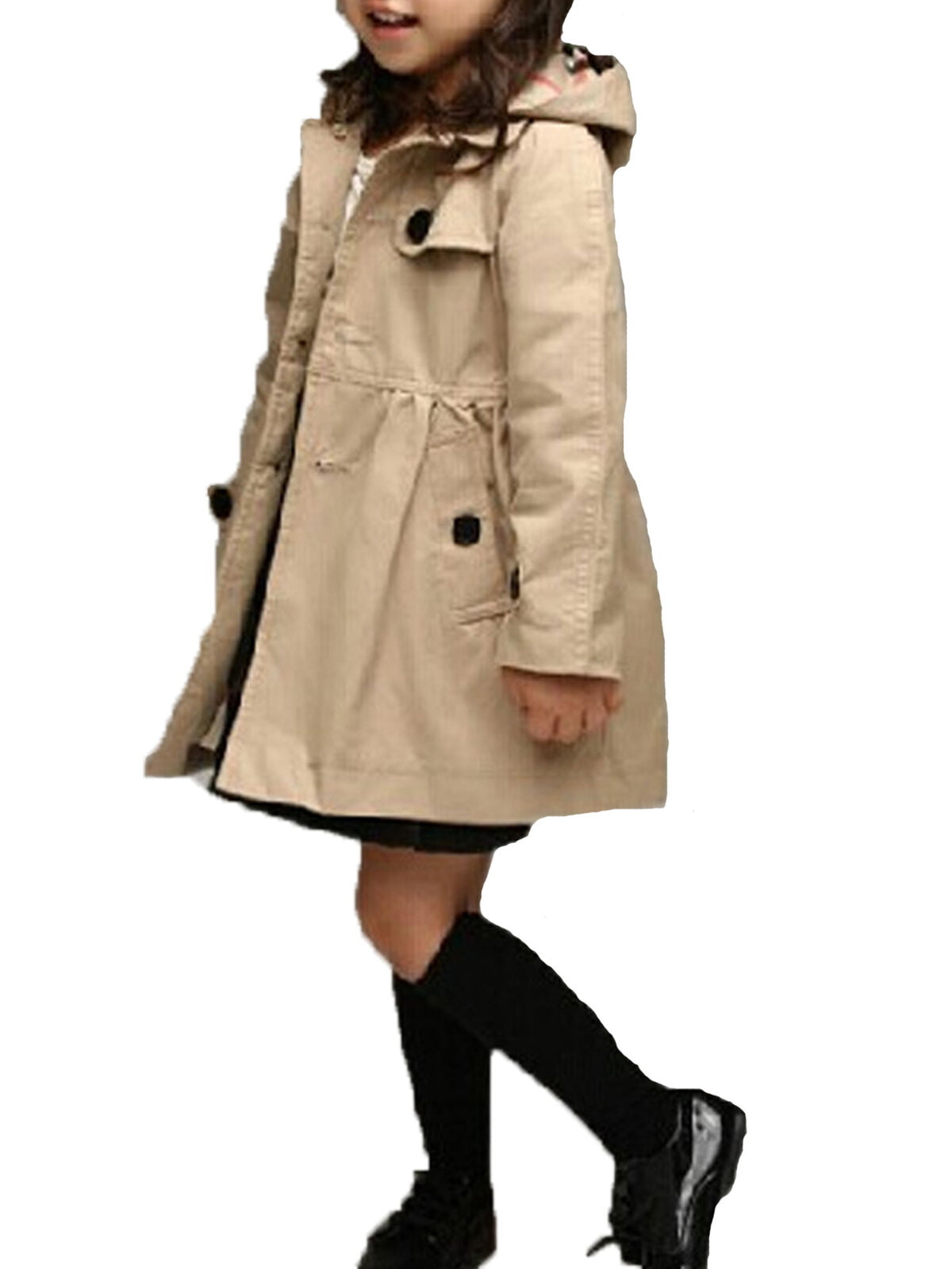 Girls Classic Hooded Trench Coat Kids Lightweight Jacket Waterproof Outwear Tops with Pocket Belt 4-13Y