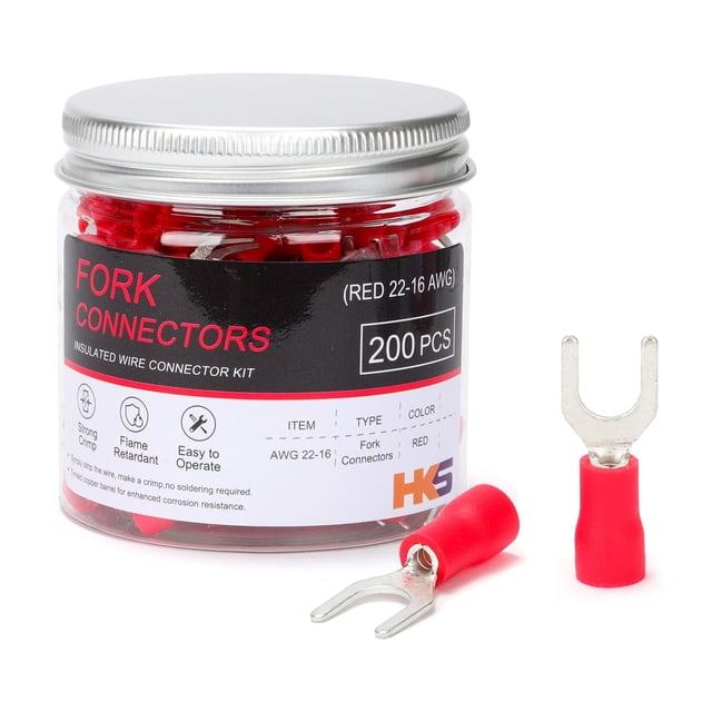 Conectores aislantes HKS para palas de horquilla, 200 unidades, rojos, 22-16 AWG