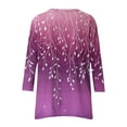 thumbnail image 5 of CYMMPU Loose Fit Round Neck Summer Trendy Shirts 3/4 Sleeve Floral Pattern Spring Tops Blouses for Women Dressy Casual Tunic Tops Flare Hem Hide Belly Tops to Wear with Leggings T-Shirts Purple S, 5 of 6