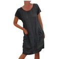 thumbnail image 2 of ELFINDEA Dresses for Women 2024 Plus Size Dresses Casual Solid Color Short-sleeve O-neck Stitching Loose Pocket Cotton Linen Black S, 2 of 5