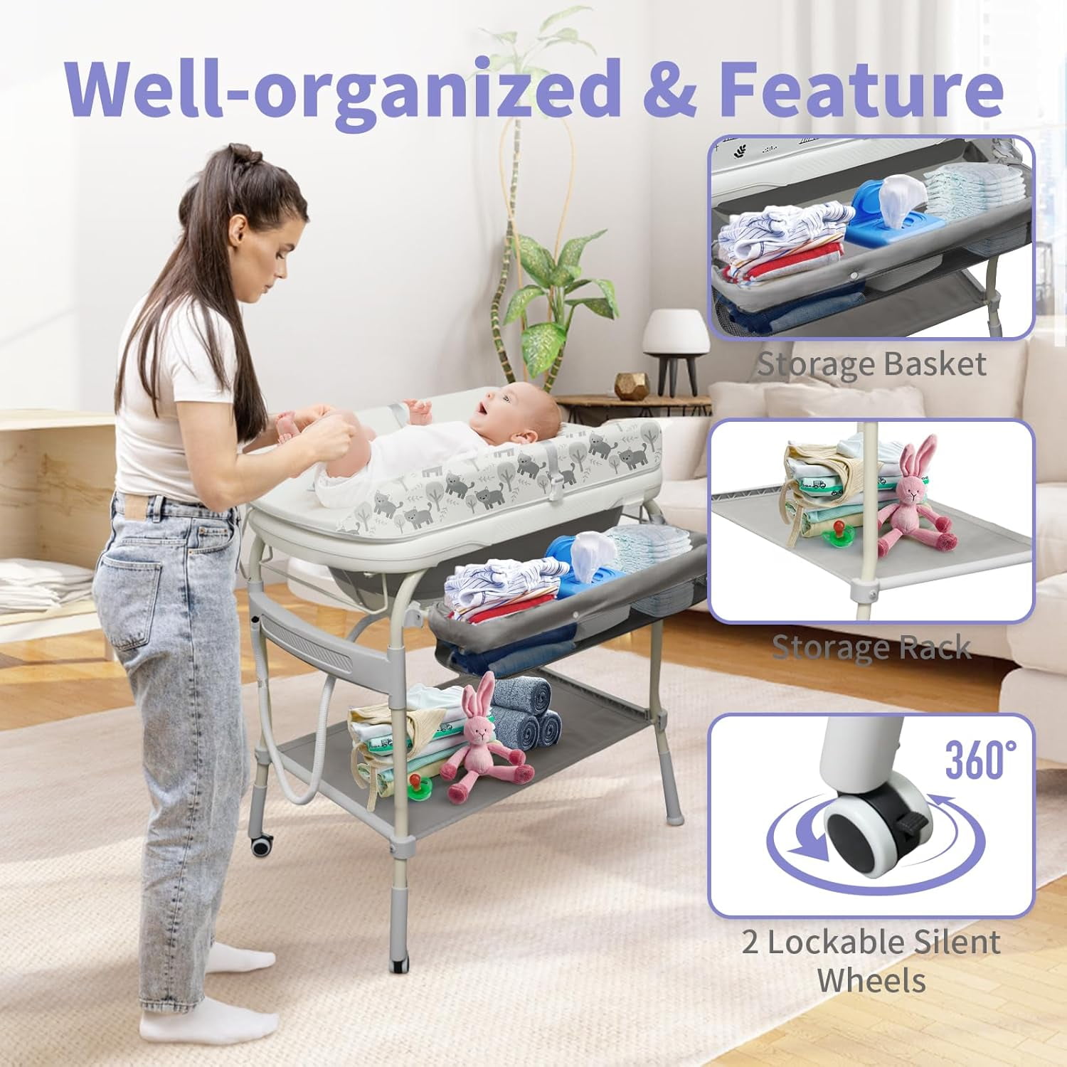2 in 1 Baby Bathtub with Changing Table, Cuoote Diaper Changing Station Portable Waterproof Changing Table
