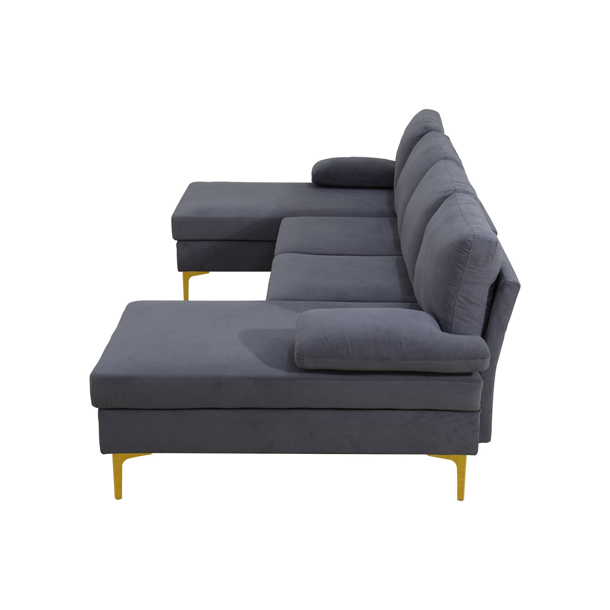 Howcool 99.5" U-Shaped Sectional Sofa with Double Chaise,4-Seater Couch with Gold Legs for Living Room,Black Gery
