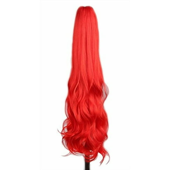 Yuehong Extensiones de cabello onduladas largas de 21 pulgadas con clip colorido, peluca rizada con cola de caballo (rojo)