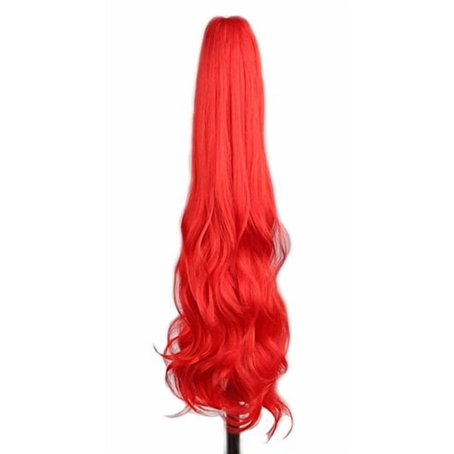 Yuehong Extensiones de cabello onduladas largas de 21 pulgadas con clip colorido, peluca rizada con cola de caballo (rojo)