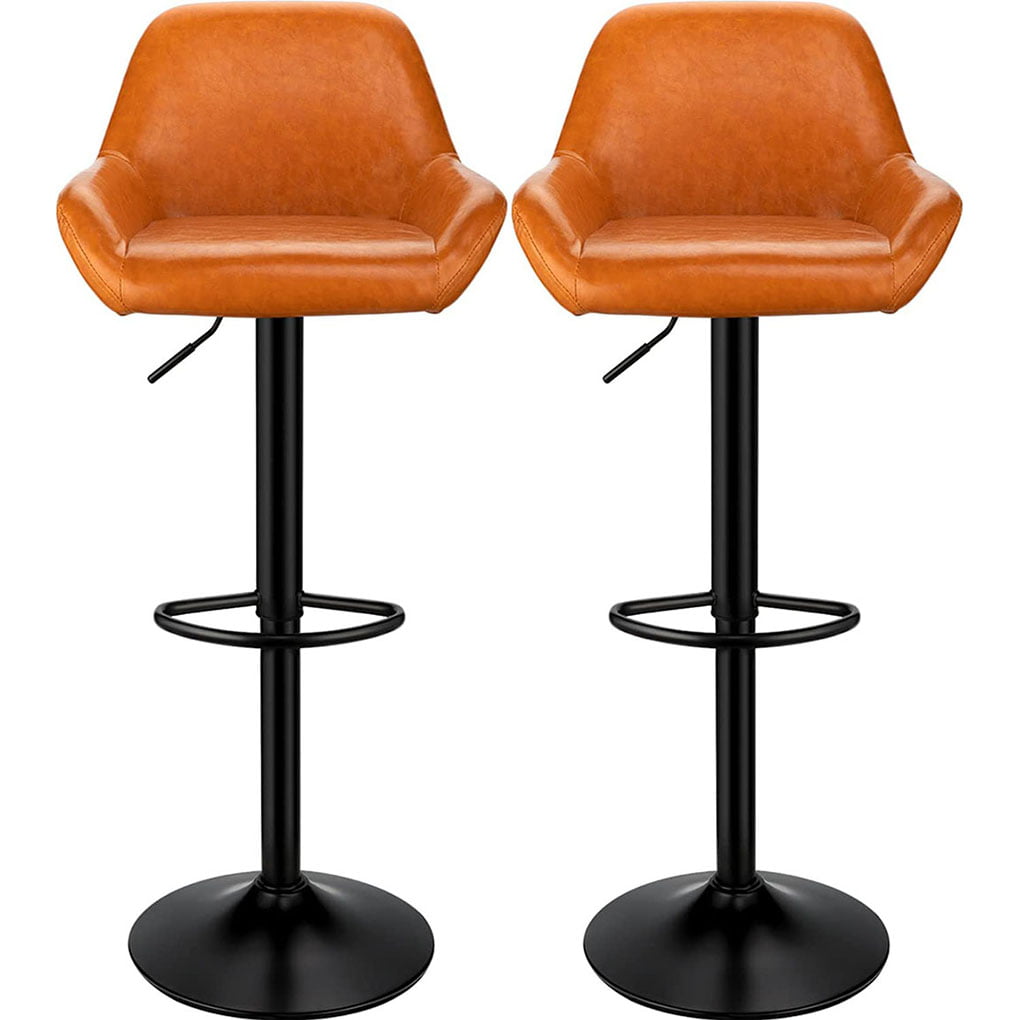 Set Of 2 Bar Stools PU Leather Adjustable Swivel Bistro Pub Dining Chair Kitchen 