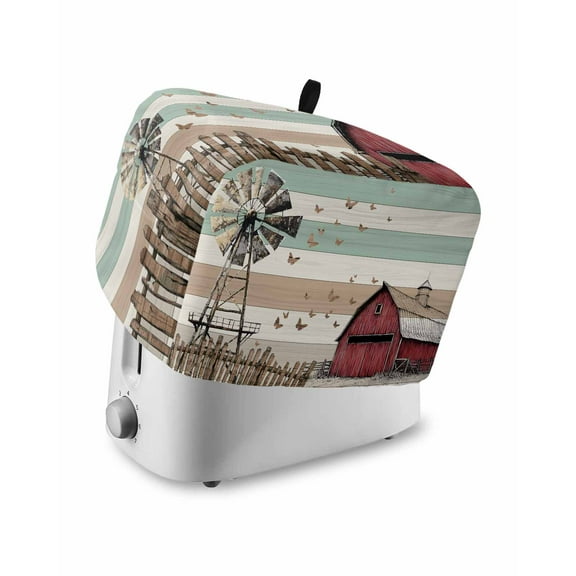 Fsddascl Country Farm Toaster Cover 2 Slice, Small Kitchen Appliance Covers, Vintage Farmhouse House Wooden Grain Toaster Oven Cover with Loop, Bread Machine Cover Polyester Dust Cover Protection