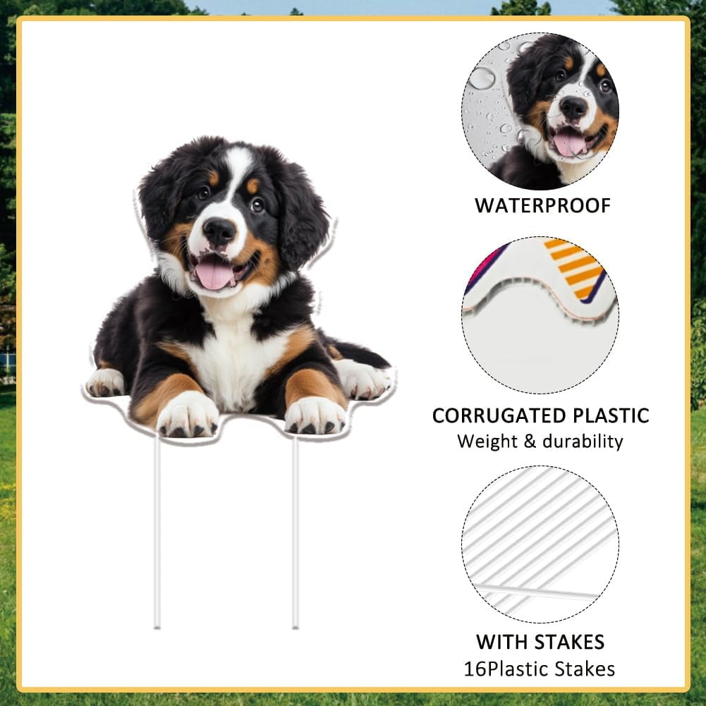 8Pcs Dog Yard Sign with 16 Stakes Cute Dog Party Lawn Decorations Animal Theme Party Waterproof Sign Yard Outdoor Lawn Decorative Sign